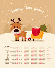 Vector calendar 2020 year. Week starts from Sunday