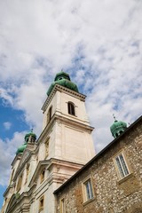 Church of the Assumption of the Blessed Virgin Mary. Sky with white clouds. Krakow, Poland