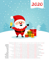 Vector calendar 2020 year. Week starts from Sunday