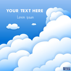 Background with white clouds on a background of blue sky.