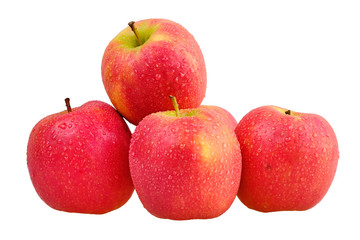 Group of wet red apples isolated on white background ready to use in designs
