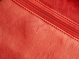 Close up of purse zipper in red color, Copy space