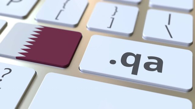 Qatari domain .qa and flag of Qatar on the buttons on the computer keyboard. National internet related 3D animation