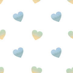 Cute seamless pattern of watercolor gradient hearts on a white background