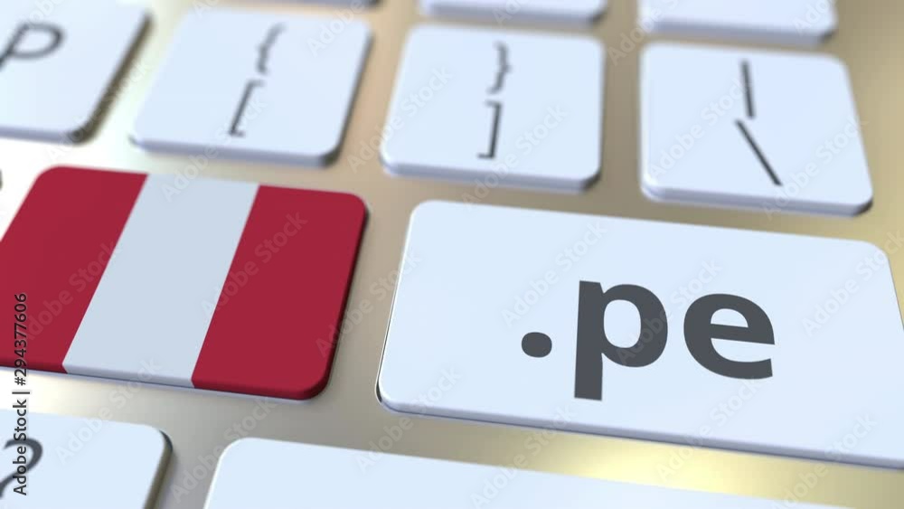 Poster peruvian domain .pe and flag of peru on the buttons on the computer keyboard. national internet rela