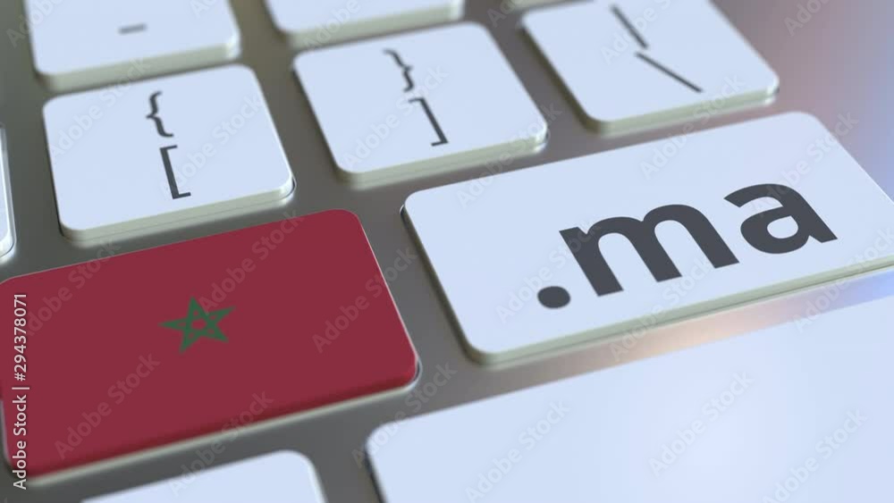 Poster moroccan domain .ma and flag of morocco on the buttons on the computer keyboard. national internet r