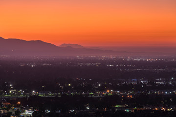 Dawn view towards Burbank from Chatsworth in the San Fernando Valley area of Los Angeles, California.  