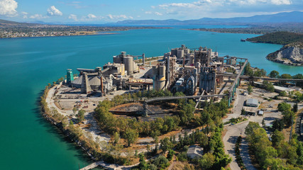 Naklejka premium Aerial photo of industrial area near new bridge of Halkida or Chalkida, Greece