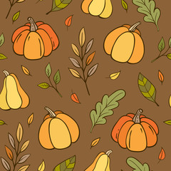 Autumn seamless pattern with pumpkins