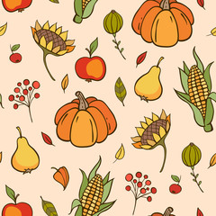 Autumn doodle seamless pattern