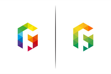 Letter G Vector Origami Logo icon. Initial letter GF. Letter F in white space. Colorful Abstract Design template element logo icon