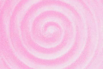 Ceramic dish. Circular vibrations. Pink rippled water waves. Pink background