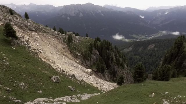 Dolomites Val di Fassa, hiking trail Vial de le Feide or Sentiero delle Pecore, beautiful excursion in the center of the Catinaccio Group Rosengarten ,Dolomite massifs UNESCO World Natural Heritage