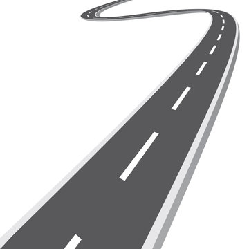 Curved road, highway road with white markings. Vector illustration