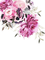 Greeting card with watercolor flowers handmade.