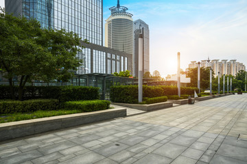 Fototapeta premium Empty Plaza and Modern Office Building, Qingdao, China