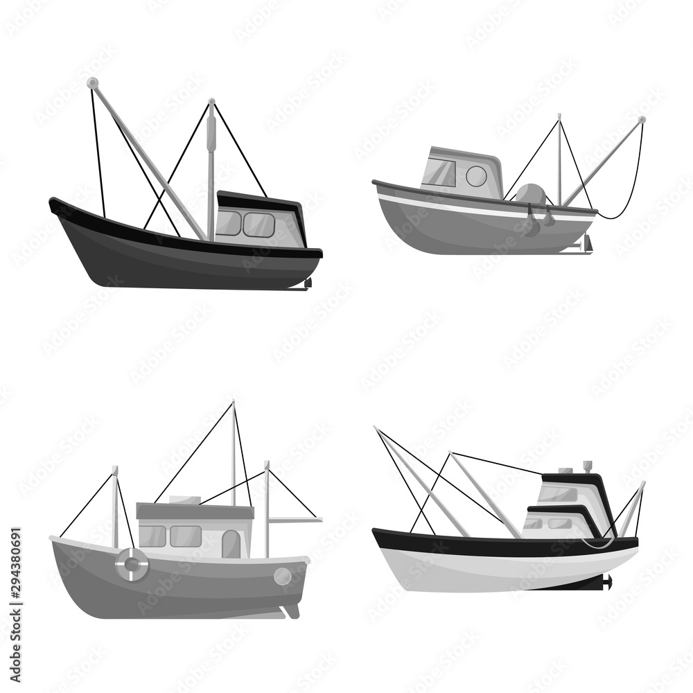 Wall mural vector illustration of sea and speedboat icon. set of sea and industrial stock vector illustration.