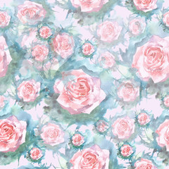 Beautiful watercolor seamless pattern with roses.