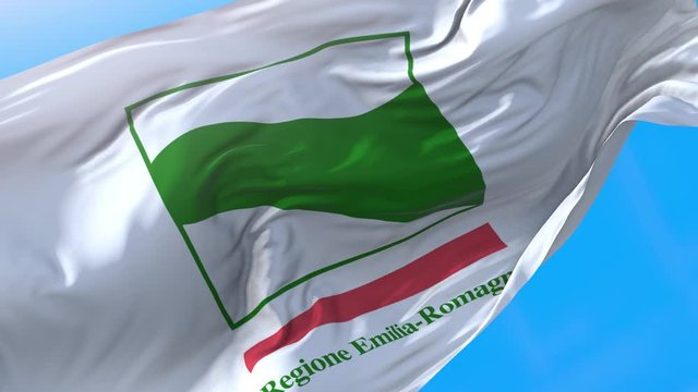 Emilia Romagna, region of Italy, waving flag 4K. Realistic Emilian background. Emilia Romagna background looping 3840x2160 px.