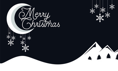 Merry christmas banner design decorative greetings with mountain view illustration