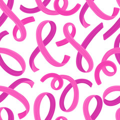 Seamless pattern with pink ribbons. Symbol of breast cancer awareness. Vector illustration, eps10