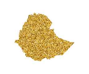 Vector isolated illustration with simplified Ethiopia map. Decorated by shiny gold glitter texture. New Year and Christmas holidays' decoration for greeting card