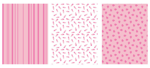 Set of three seamless patterns in pink colors, vector