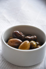 Italian Bowl of Olives on White Table
