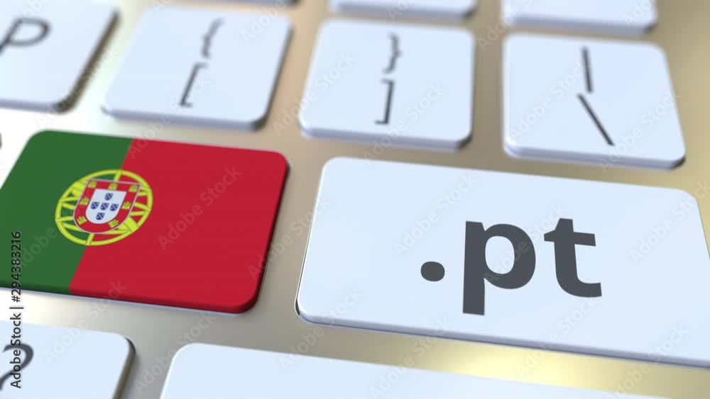 Poster portuguese domain .pt and flag of portugal on the buttons on the computer keyboard. national interne