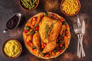 Served roasted turkey / chicken with vegetables.