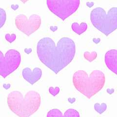 Fototapeta na wymiar Watercolor seamless pattern with pink hearts for Valentine's day, invitations, cards.