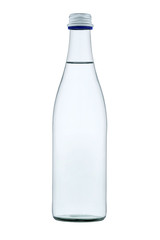 Glass bottle with clear water and a metal cork