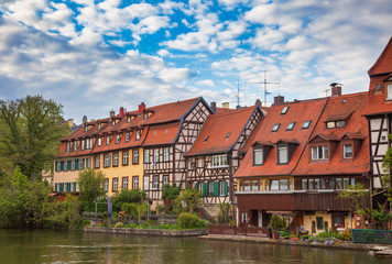 Fototapeta na wymiar Waterfront houses Little Venice Bamberg Old Town Bavaria Germany