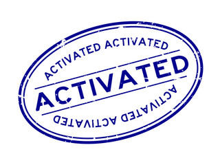 Grunge blue activated word oval rubber seal stamp on white background
