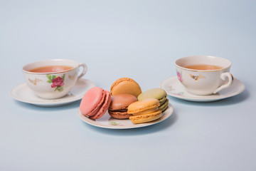 té, macaroon, platillo, cookies, taza de té, chapa, porcelana, negro, taza, objeto, macaroon,...