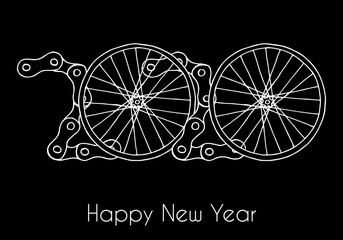 Hand drawn 2020 Bicycle Happy New Year vector black background