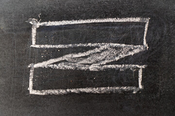 White color chalk hand drawing in blank square ribbon square banner shape on blackboard background