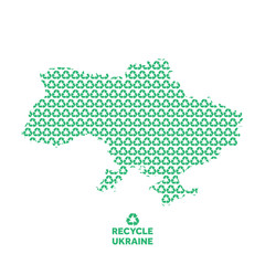 Ukraine map made from recycling symbol. Environmental concept