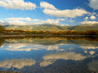 Landscape reflections and clouds in a lake