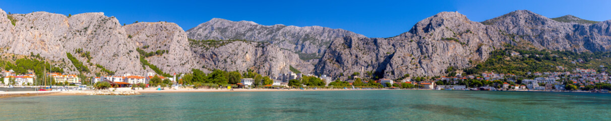 Panorama of Omis town on a sunny day.