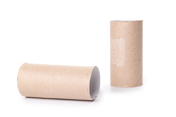 Paper tube of toilet paper, isolated on white background