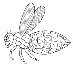 Bee coloring page side view for painting vector illustration