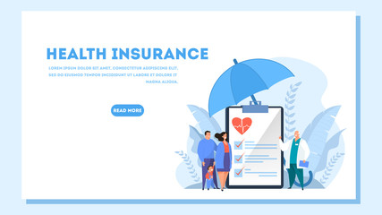 Health insurance concept. People standing at clipboard