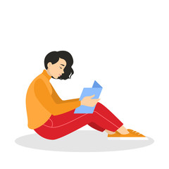 Young woman reading book concept. The person read