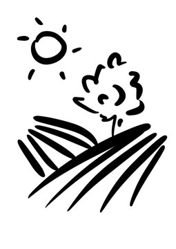 recommend clip art: COUNTRYSIDE icon. Farming landscape line icon. wheat fields, cultivated crops. Agriculture pictograms