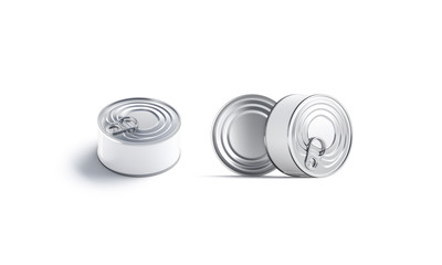 Blank white conserve can with chrome ribbed lid mockup, isolated