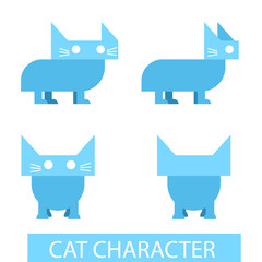 Blue Cat Character Flat Design Simple