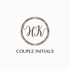 Letter HK logo template. Creative fashion logo design, couple letter , beauty icon. Initial handwriting or handwritten logo for identity. Logo with hand drawn style. wedding concept -vector