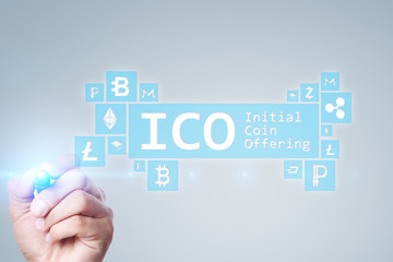 ICO, Initial coin offering, cryptocurrency, digital, electronic money, bitcoin. Online Investment.