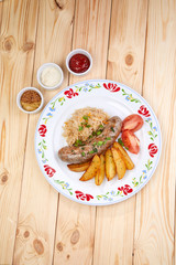 sausage with baked potatoes